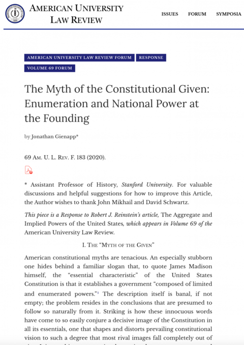 The Myth of the Constitutional Given: Enumeration and National Power at the Founding